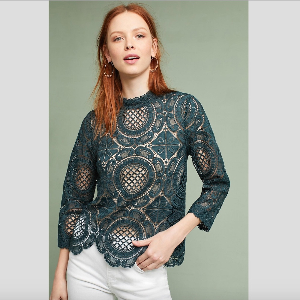 Anthropologie Laced Medallion Top